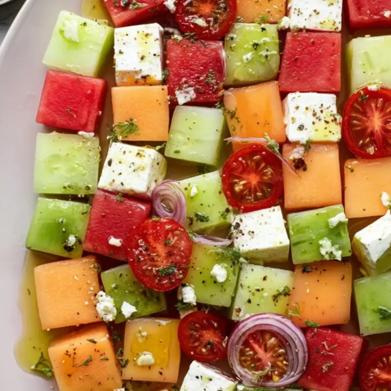 Melon Mosaic Salad with Hot Honey Vinaigrette